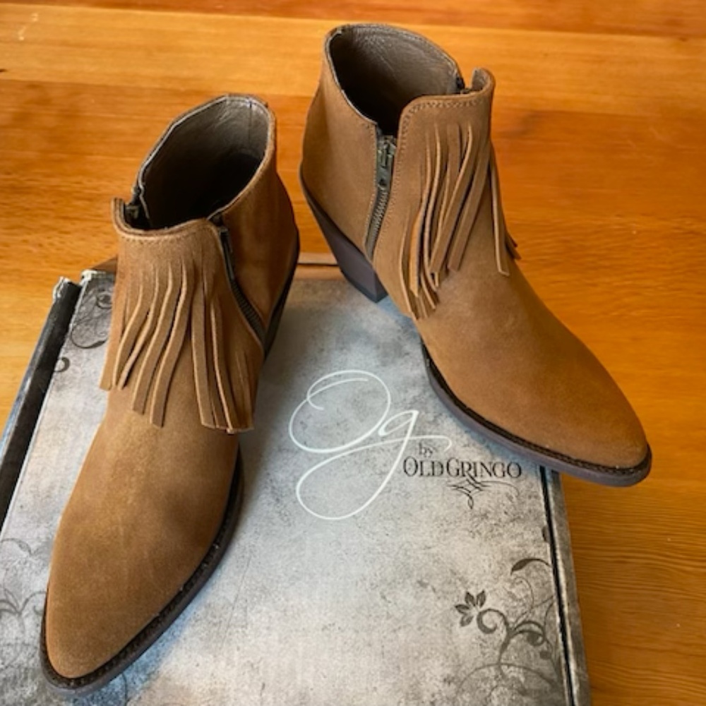 Old Gringo Melly Fringe Suede Ankle Boots, NEW with Box, Women's size 8